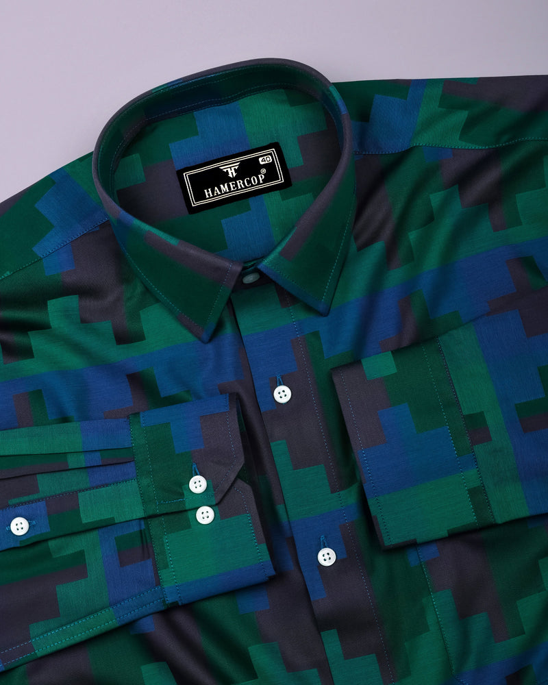 Mycron Green Multicolor Jacquard  Check Premium Giza Shirt