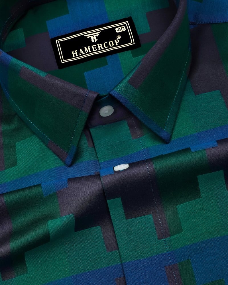 Mycron Green Multicolor Jacquard  Check Premium Giza Shirt