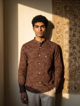 Zerik Brown With White Dot Printed Cotton Shirt