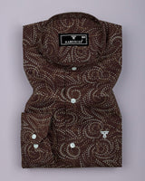 Zerik Brown With White Dot Printed Cotton Shirt