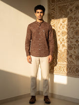 Zerik Brown With White Dot Printed Cotton Shirt