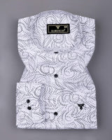 Zerik White With Black Dot Printed Cotton Shirt