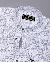 Zerik White With Black Dot Printed Cotton Shirt
