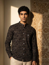 Zerik Black With White Dot Printed Cotton Shirt