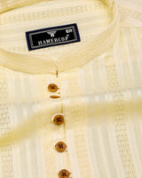 Zamora Yellow Self Stripe Dobby Cotton Shirt Style Kurta
