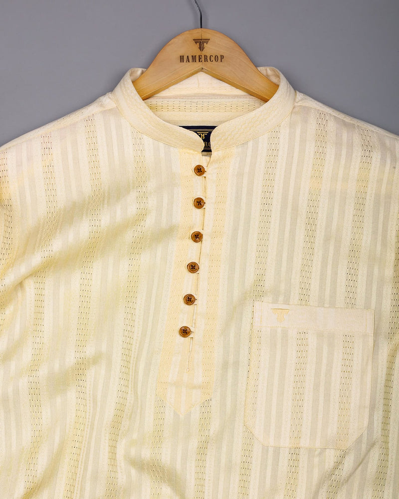 Zamora Yellow Self Stripe Dobby Cotton Shirt Style Kurta