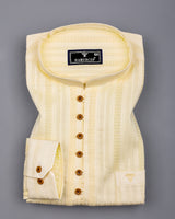 Zamora Yellow Self Stripe Dobby Cotton Shirt Style Kurta