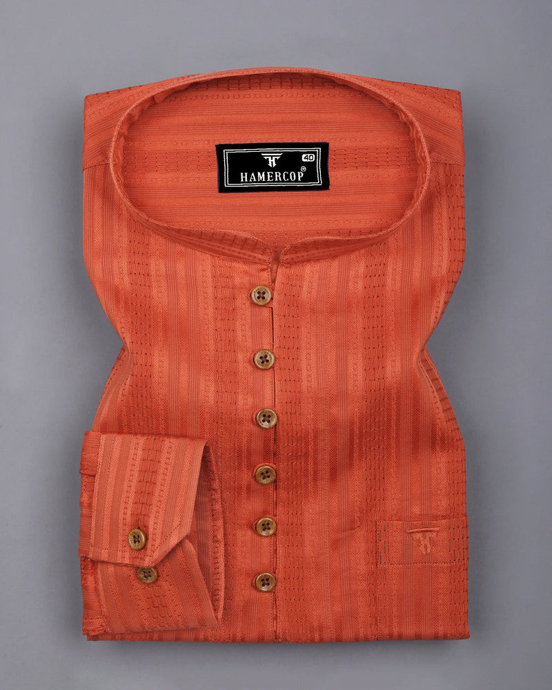 Zamora Orange Self Stripe Dobby Cotton Shirt Style Kurta
