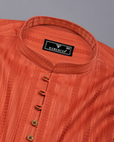 Zamora Orange Self Stripe Dobby Cotton Shirt Style Kurta