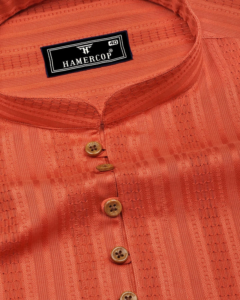 Zamora Orange Self Stripe Dobby Cotton Shirt Style Kurta