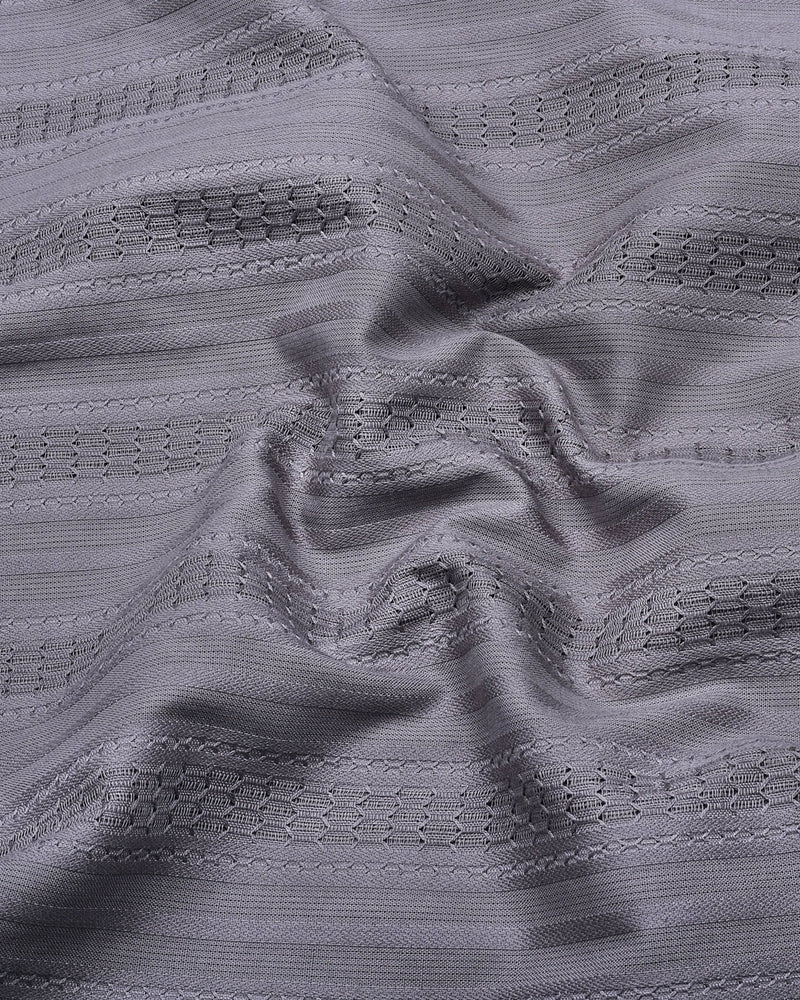 Zamora Silver Gray Self Stripe Dobby Cotton Shirt Style Kurta