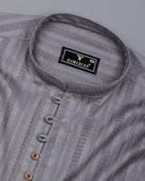Zamora Silver Gray Self Stripe Dobby Cotton Shirt Style Kurta