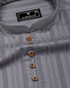 Zamora Silver Gray Self Stripe Dobby Cotton Shirt Style Kurta