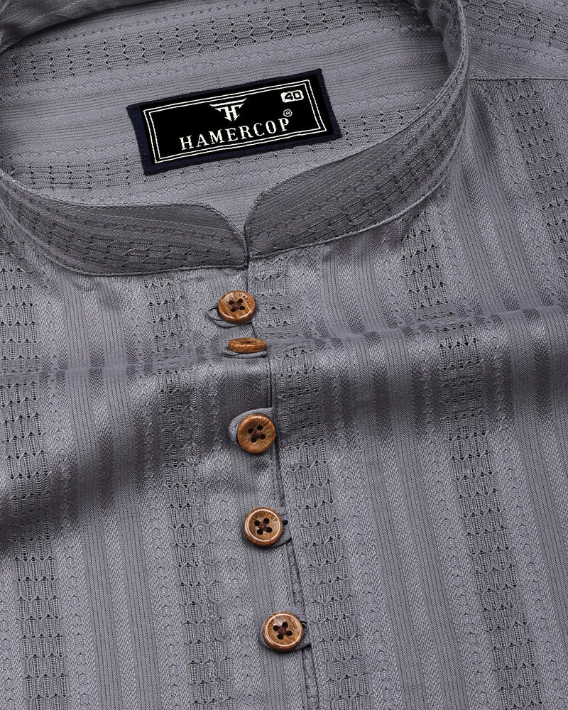 Zamora Silver Gray Self Stripe Dobby Cotton Shirt Style Kurta