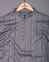 Zamora Silver Gray Self Stripe Dobby Cotton Shirt Style Kurta