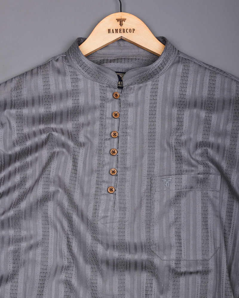 Zamora Silver Gray Self Stripe Dobby Cotton Shirt Style Kurta