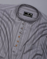 Zamora Silver Gray Self Stripe Dobby Cotton Shirt Style Kurta