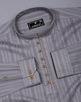 Zamora Silver Gray Self Stripe Dobby Cotton Shirt Style Kurta