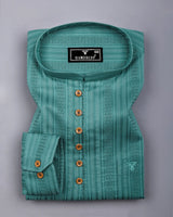 Zamora Green Self Stripe Dobby Cotton Shirt Style Kurta
