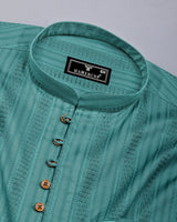 Zamora Green Self Stripe Dobby Cotton Shirt Style Kurta