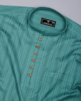 Zamora Green Self Stripe Dobby Cotton Shirt Style Kurta