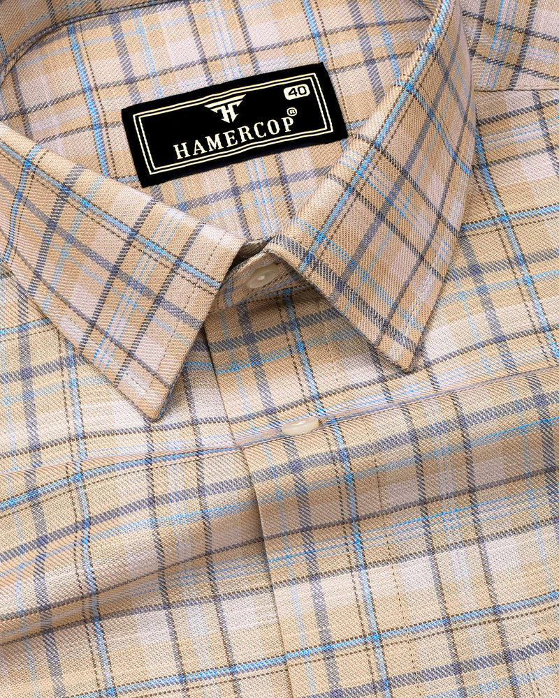 Medellin Cream With Blue Check Amsler Cotton Shirt