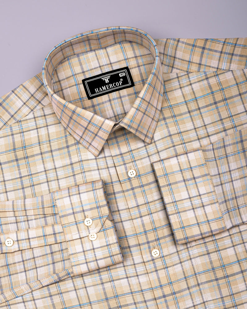 Medellin Cream With Blue Check Amsler Cotton Shirt