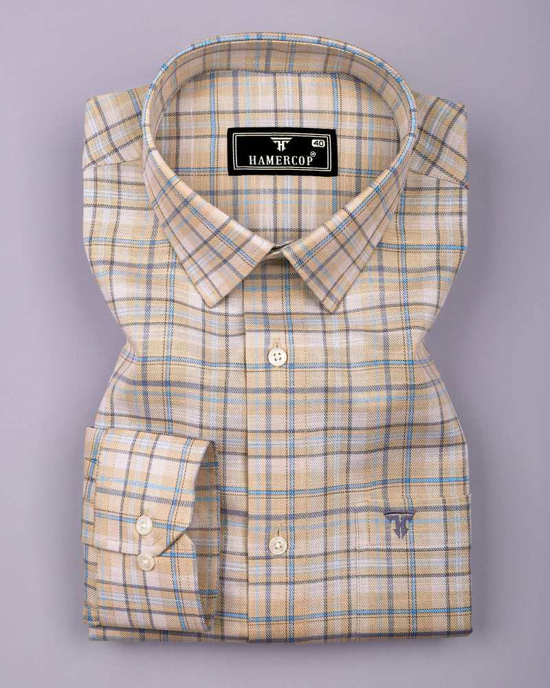 Medellin Cream With Blue Check Amsler Cotton Shirt