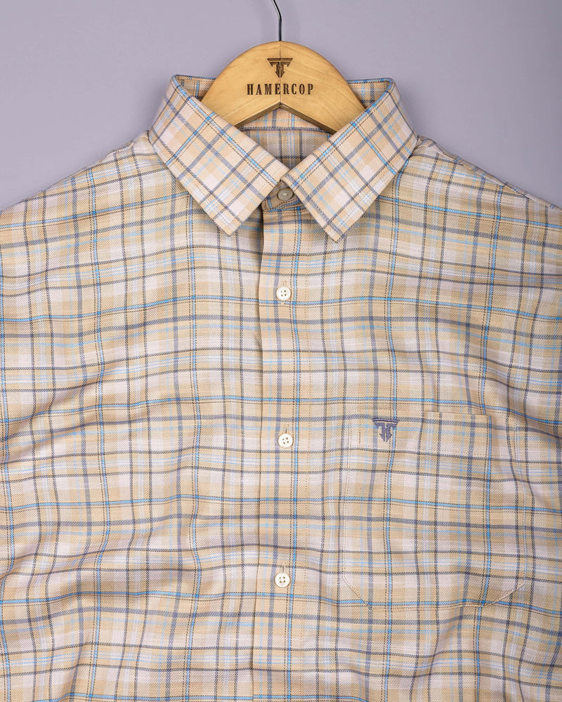 Medellin Cream With Blue Check Amsler Cotton Shirt