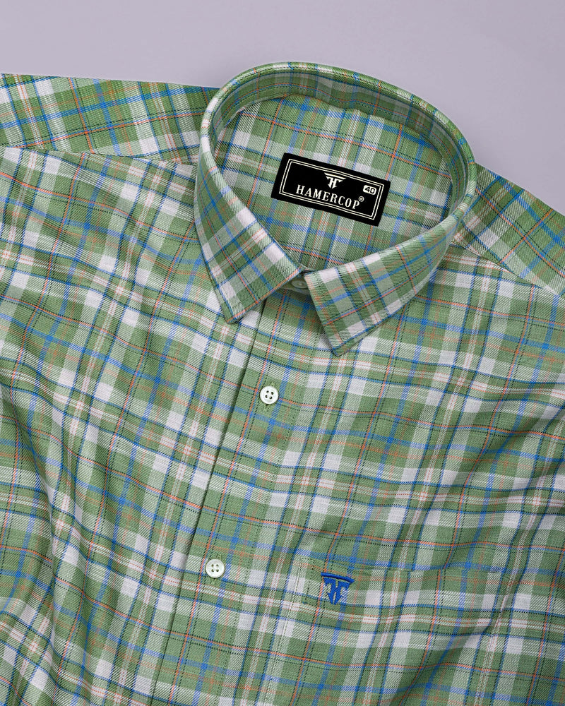 Medellin Green With Blue Check Amsler Cotton Shirt