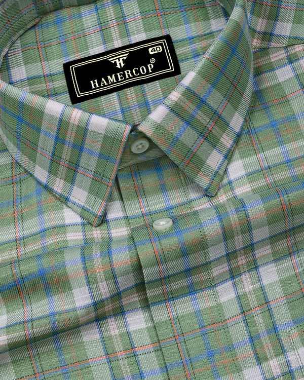 Medellin Green With Blue Check Amsler Cotton Shirt