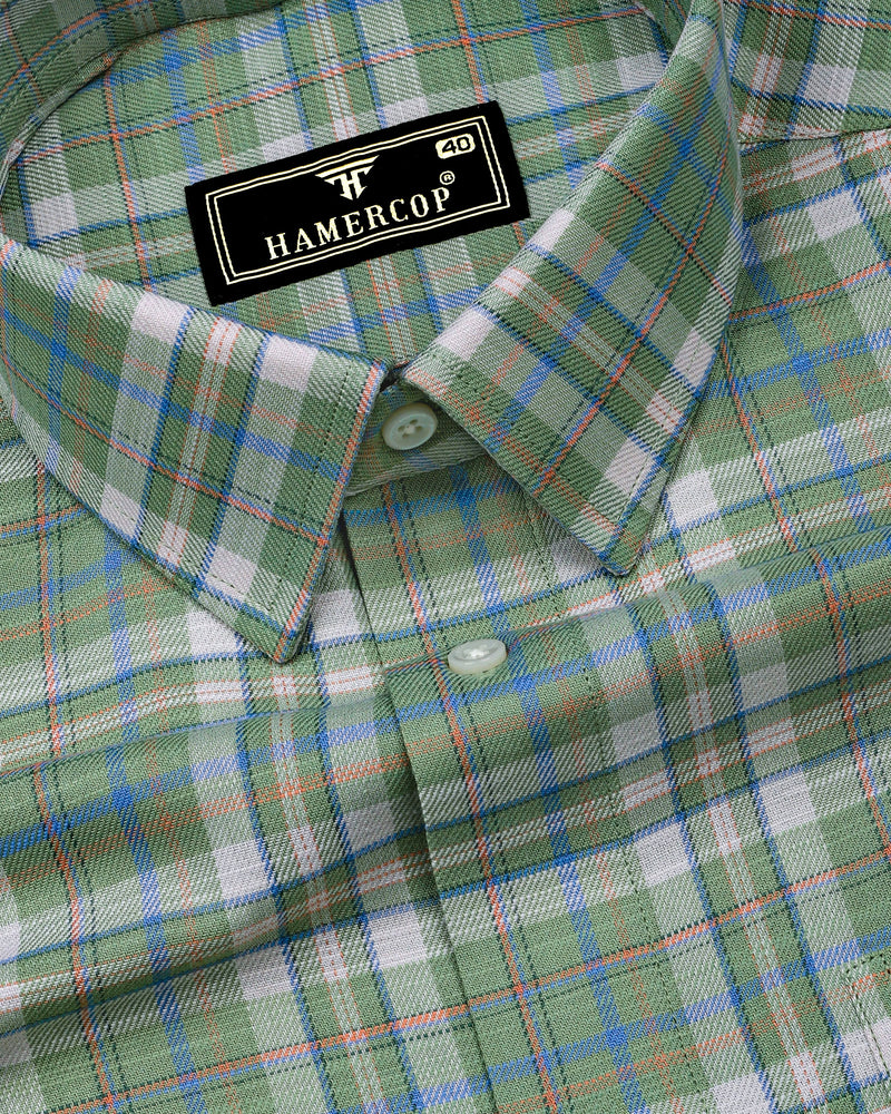 Medellin Green With Blue Check Amsler Cotton Shirt