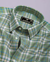 Medellin Green With Blue Check Amsler Cotton Shirt