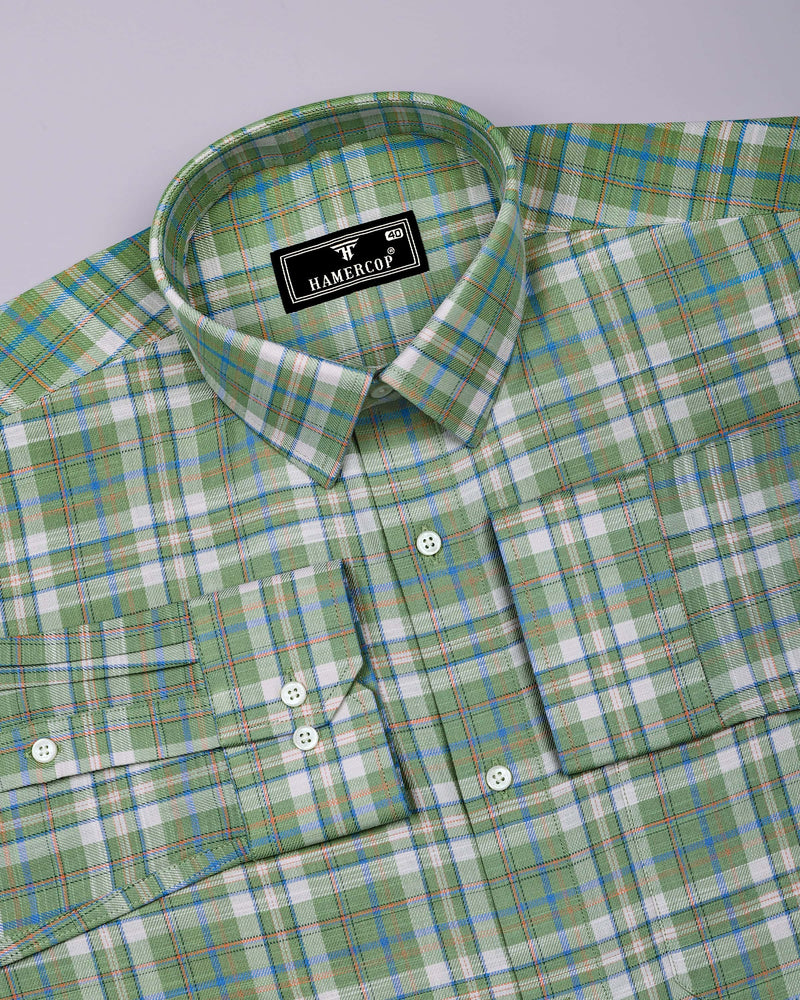 Medellin Green With Blue Check Amsler Cotton Shirt