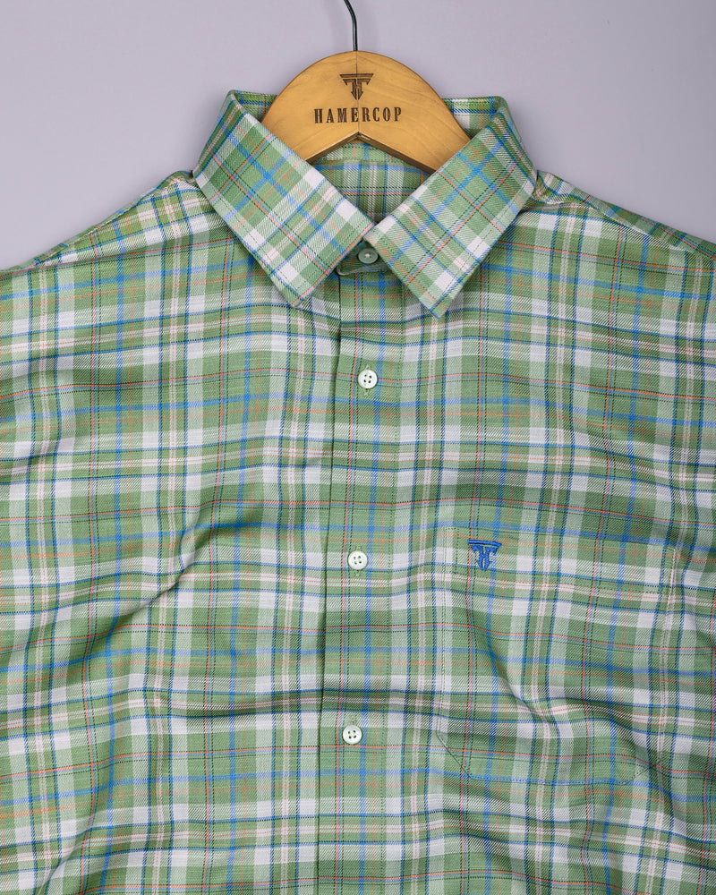 Medellin Green With Blue Check Amsler Cotton Shirt