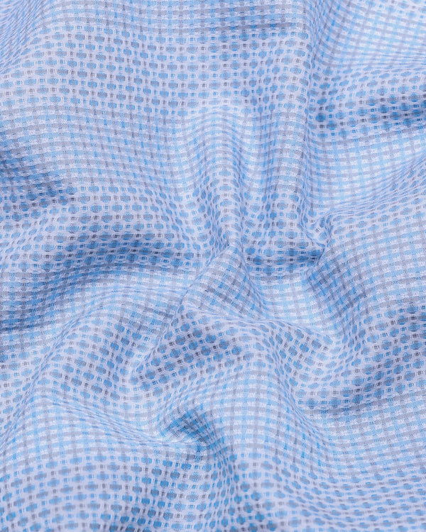 Verbal Blue With White Dobby Stripe Cotton Shirt