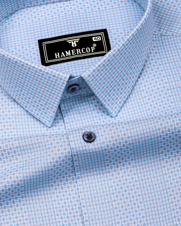 Verbal Blue With White Dobby Stripe Cotton Shirt