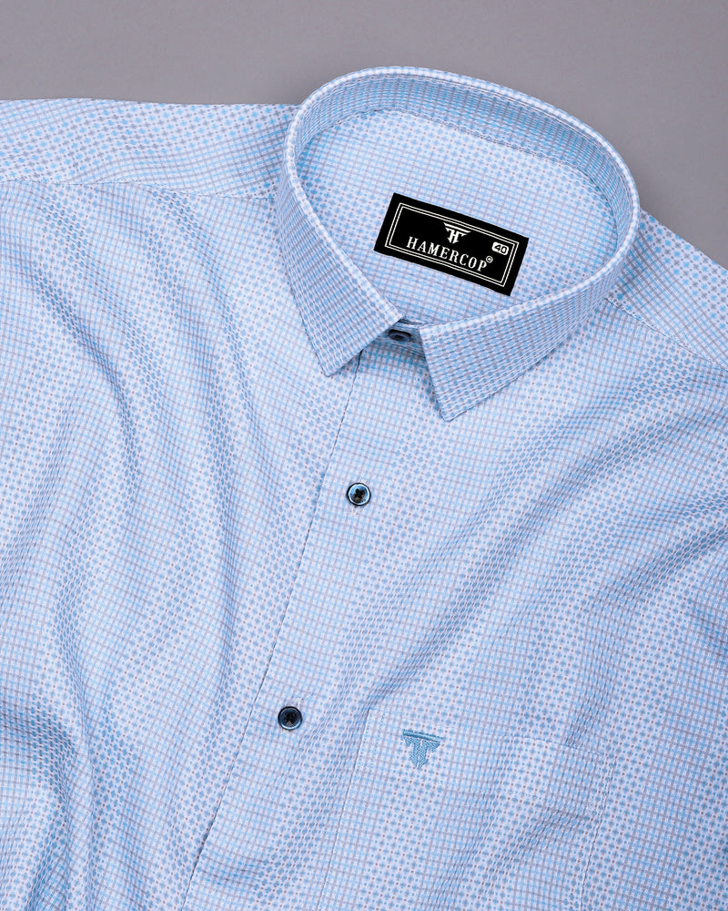 Verbal Blue With White Dobby Stripe Cotton Shirt