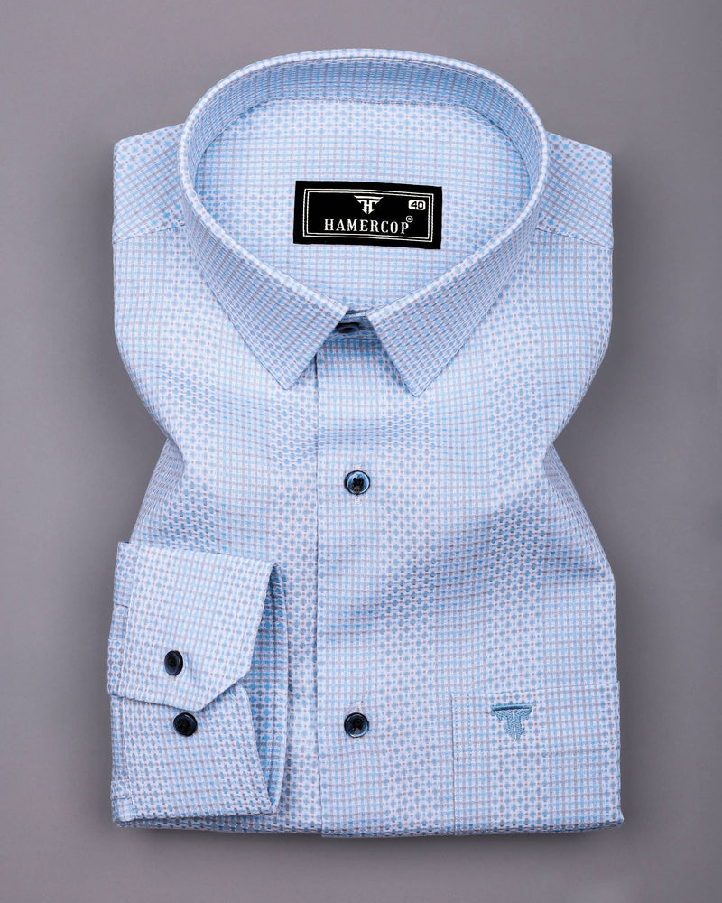 Verbal Blue With White Dobby Stripe Cotton Shirt