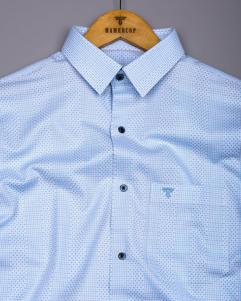 Verbal Blue With White Dobby Stripe Cotton Shirt