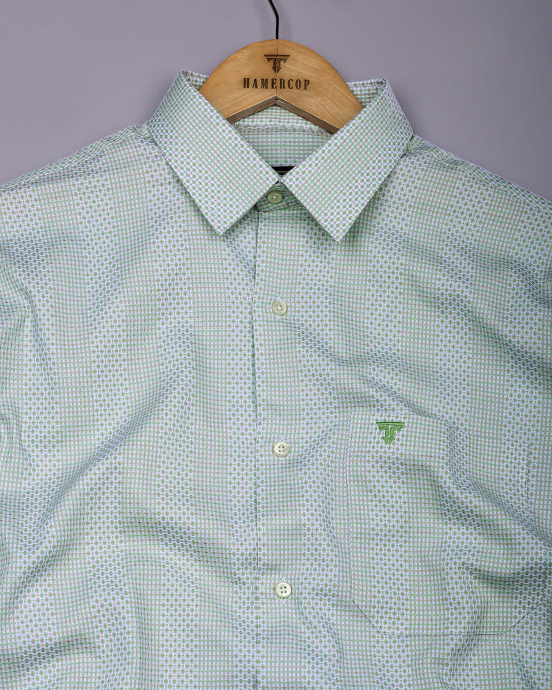 Verbal Green With White Dobby Stripe Cotton Shirt
