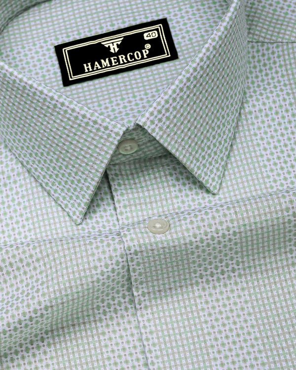 Verbal Green With White Dobby Stripe Cotton Shirt