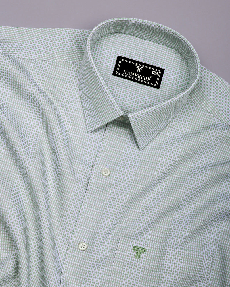 Verbal Green With White Dobby Stripe Cotton Shirt