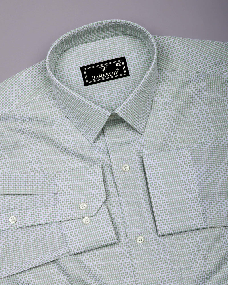 Verbal Green With White Dobby Stripe Cotton Shirt