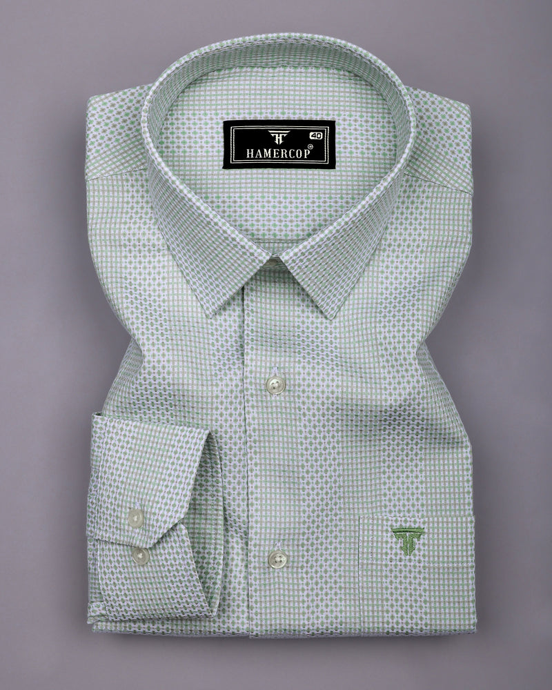 Verbal Green With White Dobby Stripe Cotton Shirt