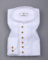 Bright White Self Stripe Dobby Cotton Shirt Style Kurta