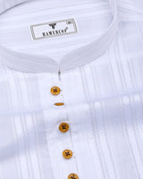 Bright White Self Stripe Dobby Cotton Shirt Style Kurta