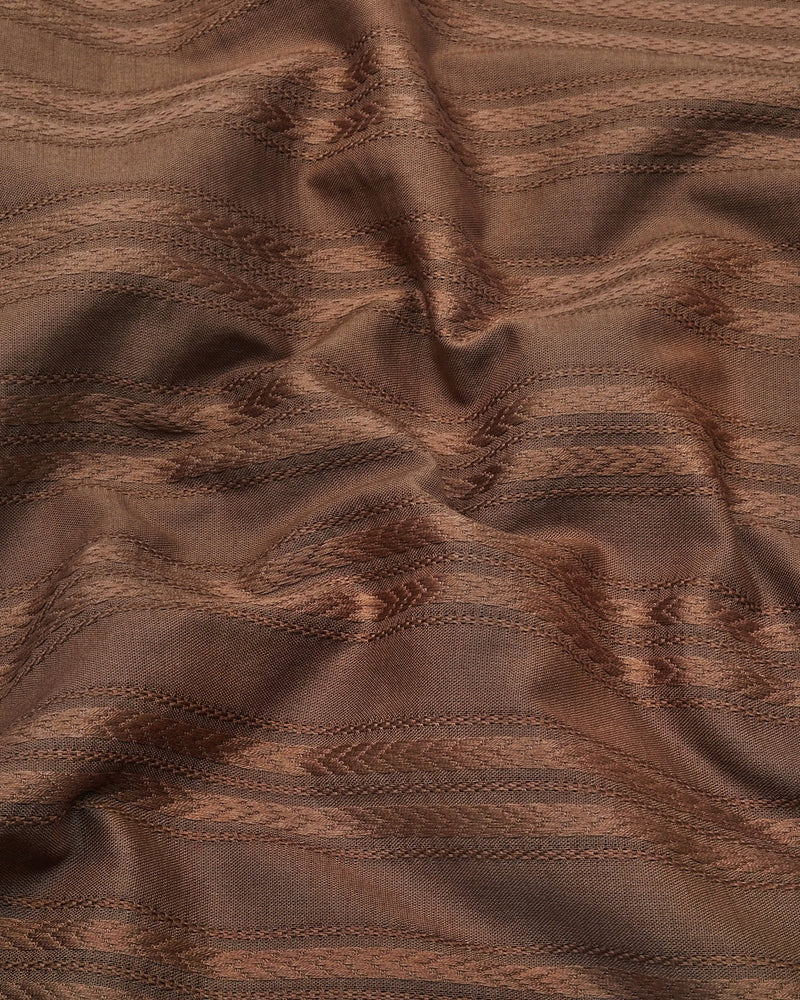Chocolate Brown Self Stripe Dobby Cotton Shirt Style Kurta