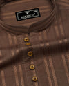 Chocolate Brown Self Stripe Dobby Cotton Shirt Style Kurta