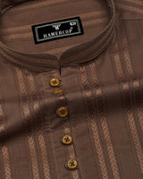 Chocolate Brown Self Stripe Dobby Cotton Shirt Style Kurta